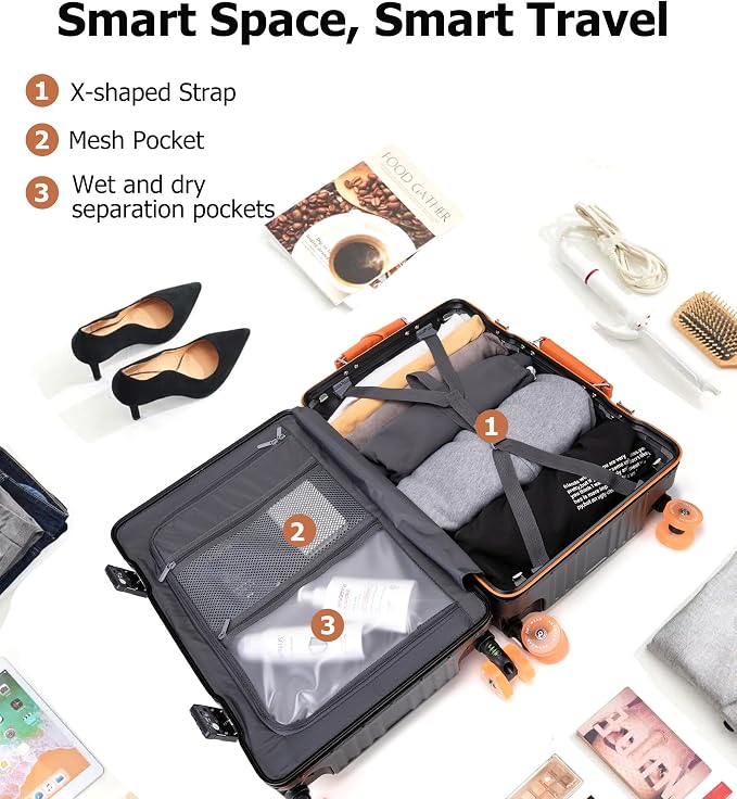 feilario 20" Aluminum Frame Wide Handle Hard Shell Carry On Suitcase - Image 5