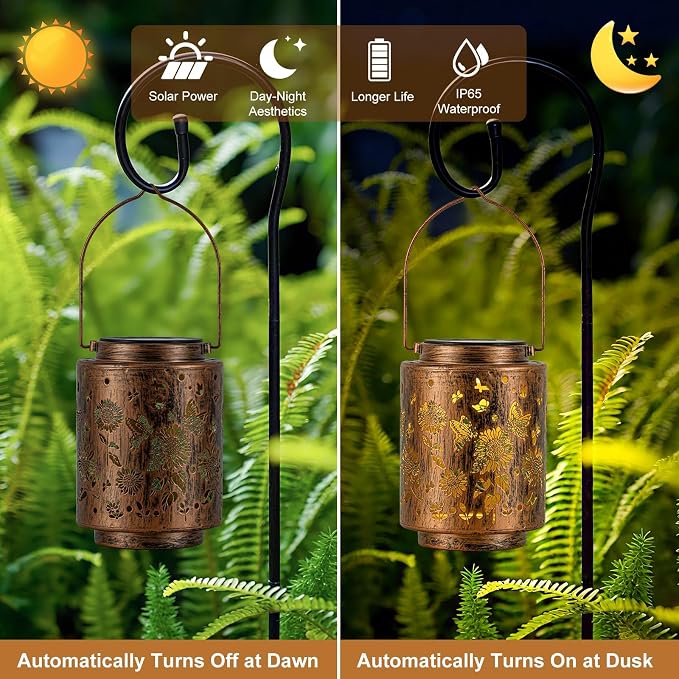Hanging Solar Lanterns for Outside Sunflower and Butterfly Decorative Lights - Image 3