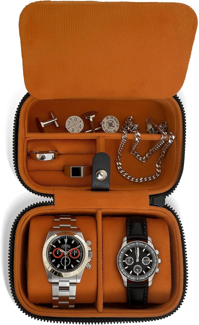 Galis Luxury Watch Case for Men High End Portable 2-Slot Watch Holder and Watch by GalisJewelry