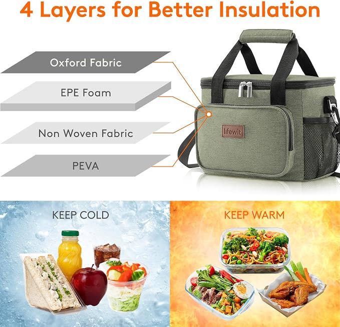 Lifewit Medium Lunch Bag Insulated Lunch Box Soft Cooler Cooling Tote - Image 2