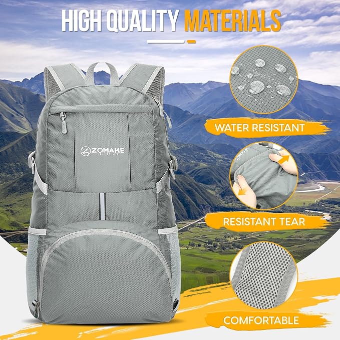 ZOMAKE Lightweight Packable Backpack 35L, Light Foldable Backpacks Water - Image 4