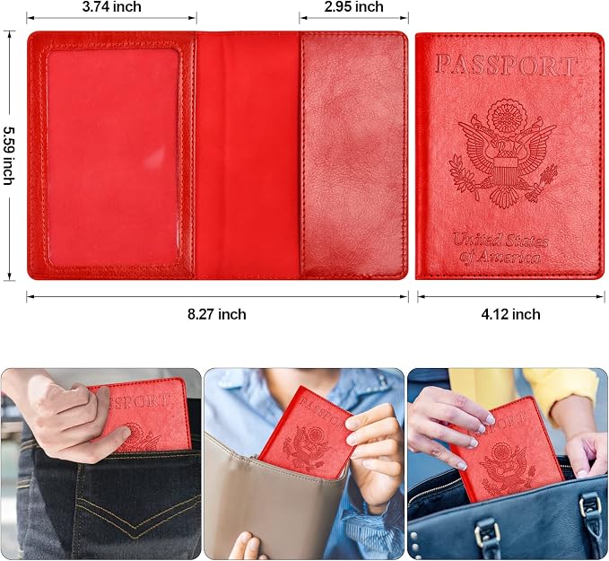 Eoehro Passport and Vaccine Card Holder Combo, Faux Leather, Lightweight - Image 3