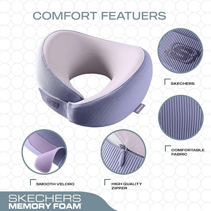 Skechers Women's Memory Foam Neck Pillow, Comfortable & Breathable Travel Pillow - Image 3
