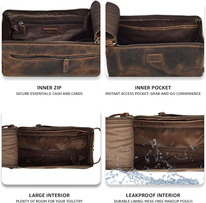 LEATHER VILLAGE Premium Leather Travel Toiletry Bag - Image 3