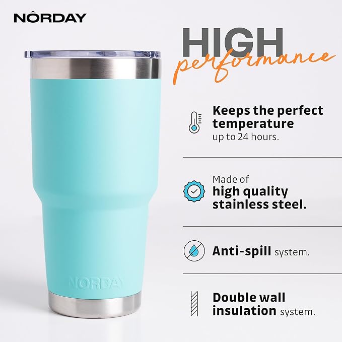 NORDAY | Tumbler with Lid - 30oz - Aqua Insulated Tumbler - Stainless Steel - Image 2