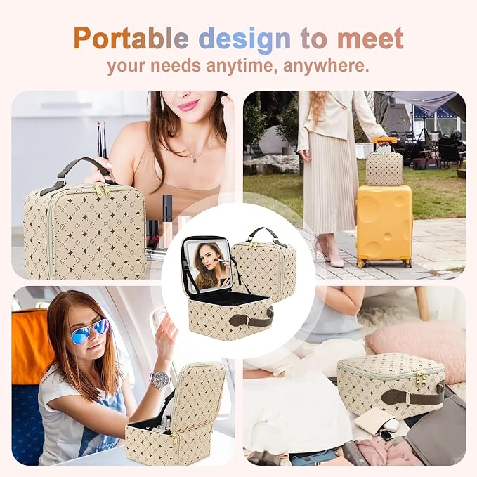 Travel Makeup Bag With 360° rotating LED Mirror, Waterproof cosmetic organizer - Image 8