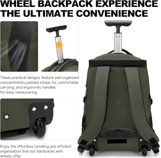 Boavan Rolling Backpack, 17 inch Water Resistant Wheeled Backpack, Carry on - Image 5