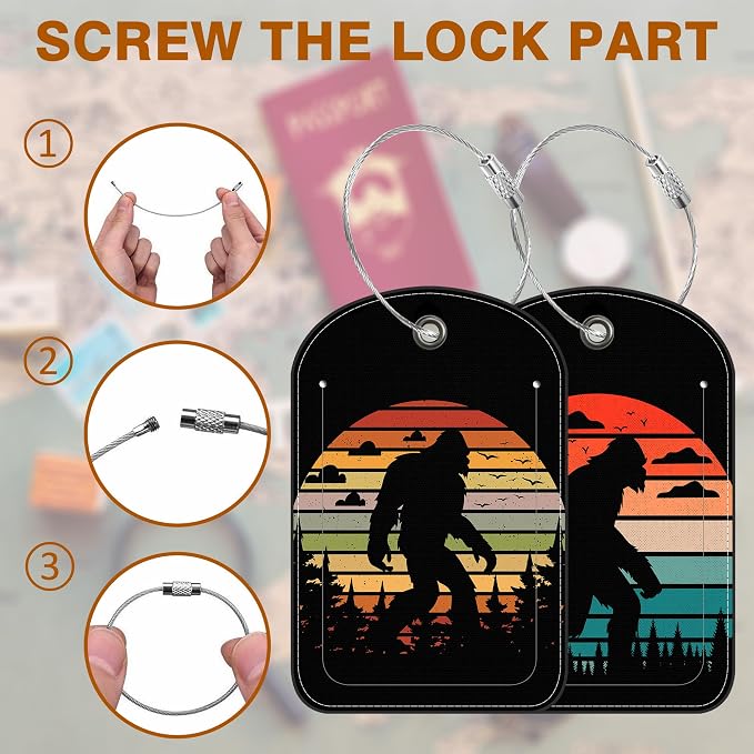 2 Pack PU Luggage Tags for Suitcase, Sasquatch Sunset Suitcase Tag Leather ID - Image 4