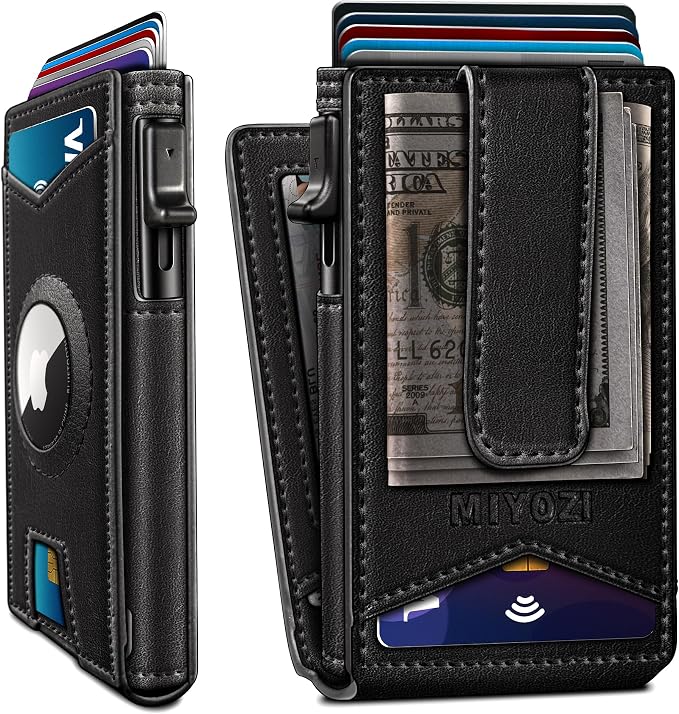 Airtag Wallet for Men, with Money Clip Gift Boxed, Slim Front Pocket Wallet by Miyozi