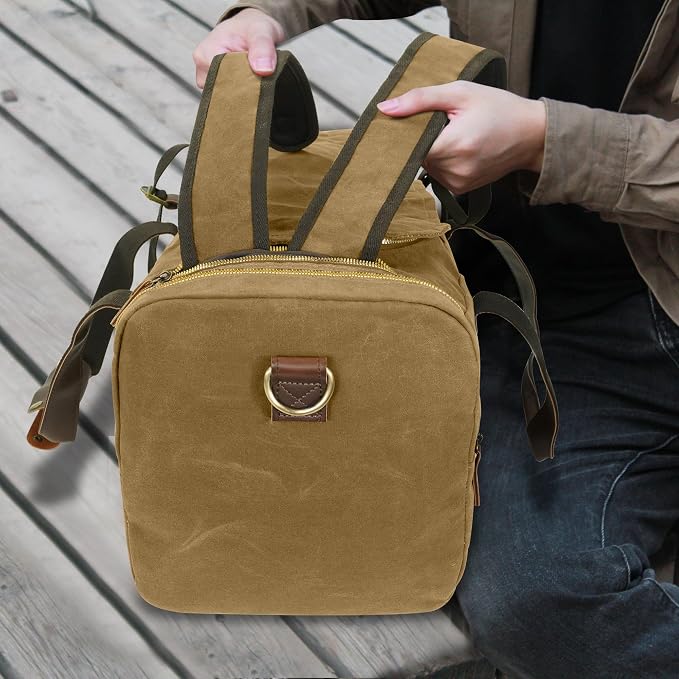 50L Duffle Bag for Men, Nomad Waxed Canvas Travel Duffel Bag Vintage Genuine - Image 7