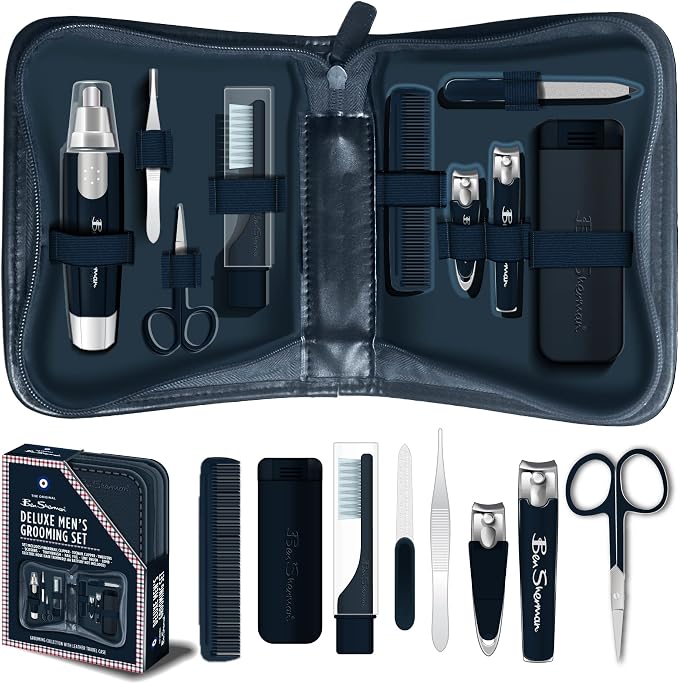 Ben Sherman Nail Clipper Set for Men, Nose Hair Trimmer, Tooth Brush, Scissors by BenSherman
