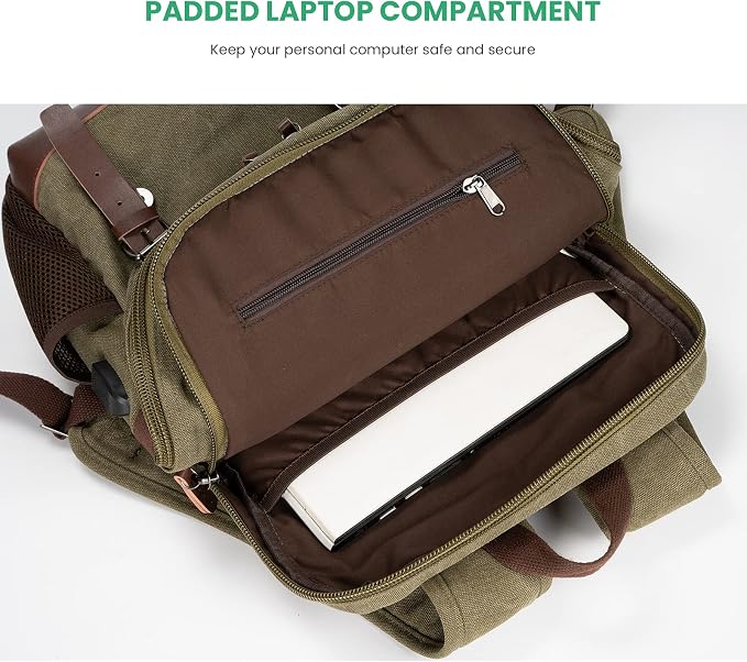 Modoker Vintage Backpack for Men Women, Canvas Bookpack Fits Most 15.6 Inches - Image 4