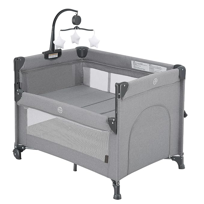 2-in-1 Baby Playard, Pack and Play Bassinet, Easy Folding Portable Crib by QUTANIX