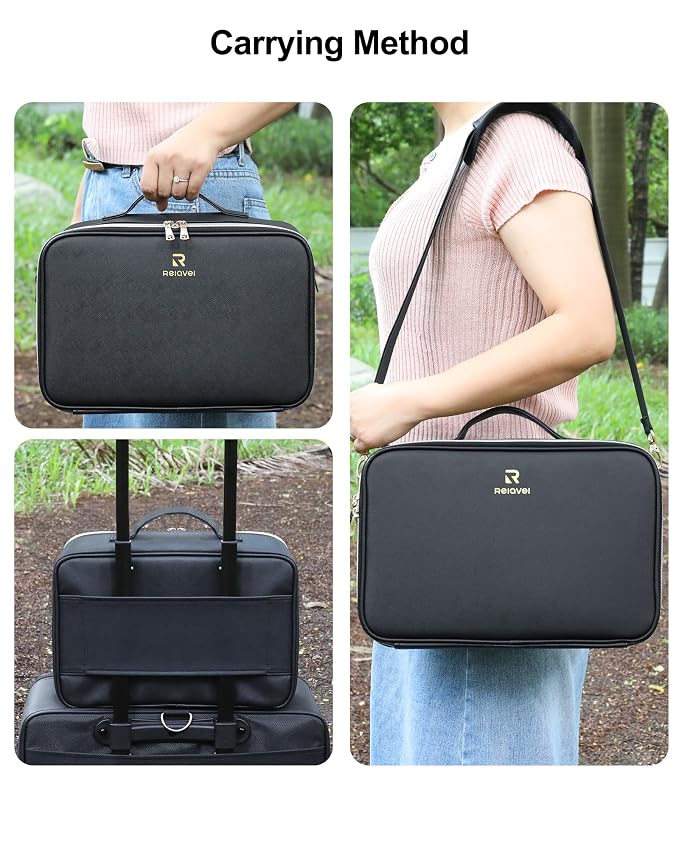 Relavel Makeup Train Case With LED Mirror, Professional Travel Cosmetic Bag - Image 6
