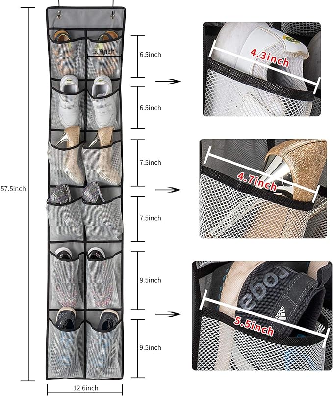 KEEPJOY Over The Door Shoe Organizer 2 Pack, Mesh Pockets Hanging Shoe Rack - Image 3