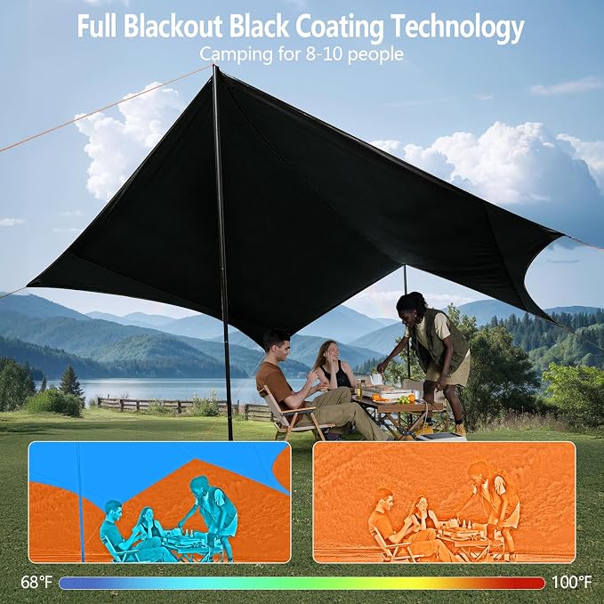 Camping Tarp with Poles & Retainer, 15x12.5FT Large Waterproof 210D Oxford - Image 4