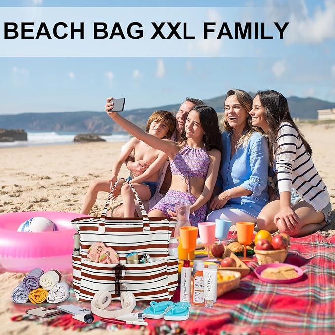 LEDAOU Large Beach Tote Bag Women Waterproof Sandproof Zipper Beach Tote Bag - Image 2