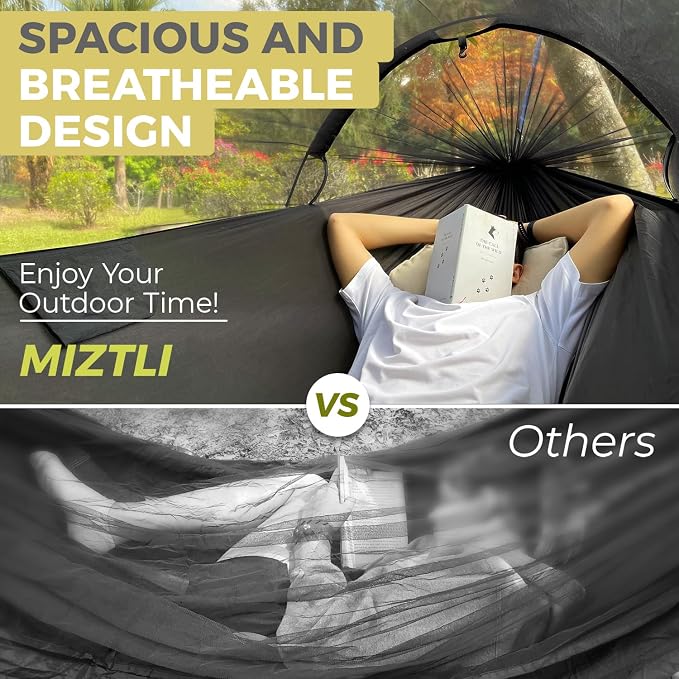 Miztli Camping Hammock -Portable Hammock w/Spacious Net & Tree Straps - Image 3