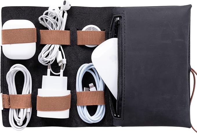 HARDISTON Genuine Leather Electronic Cable Organizer Bag Handmade Travel Cord by HARDISTON