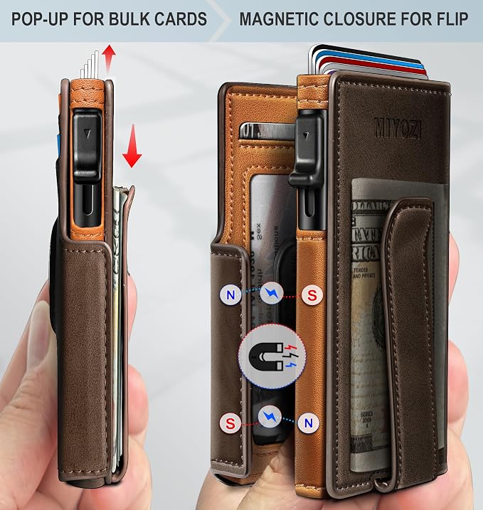 Airtag Wallet for Men, with Money Clip 10 Cards Metal Case Smart Slim Pop Up - Image 3