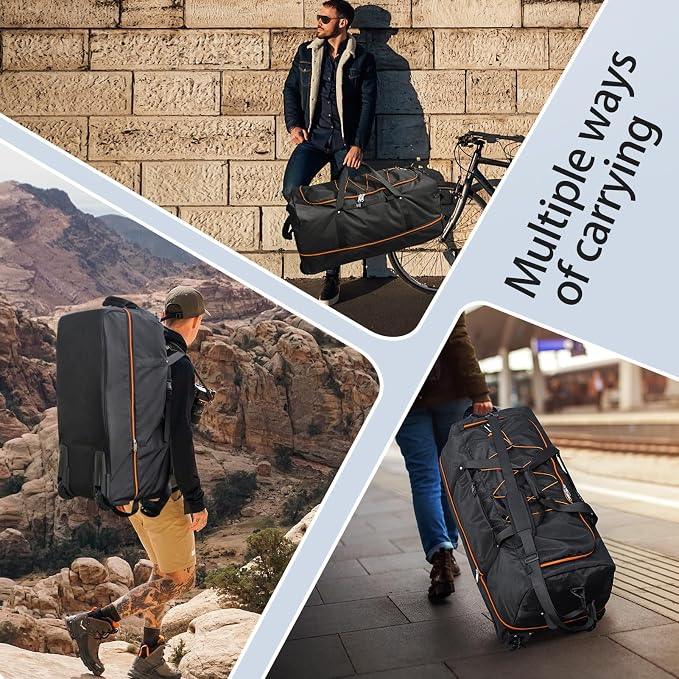 110L Expandable to 140L 32” Foldable Oxford Soft-Sided Rolling Duffle Bag - Image 8