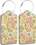 Pink Rose Luggage Tag, Flowers Retro Luggage Tags of Set 2 Leather Identifiers by SKYDAWNY