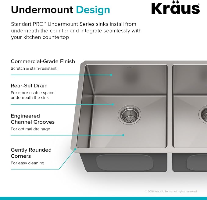KRAUS Standart PRO™ 33-inch 16 Gauge Undermount 50/50 Double Bowl Stainless - Image 5
