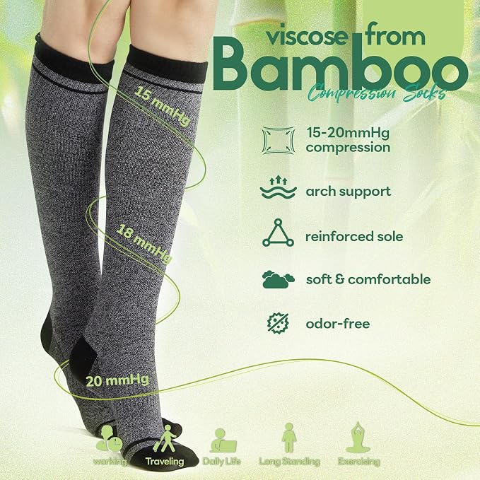 Mens Compression Socks for Men Women, 15-20 mmHg Bamboo Viscose Knee High Soft - Image 5
