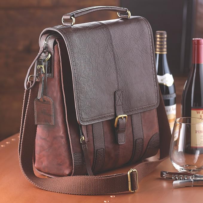 Wine Enthusiast 3-Bottle Leather Wine Tote Bag | Handcrafted Leather Wine - Image 3