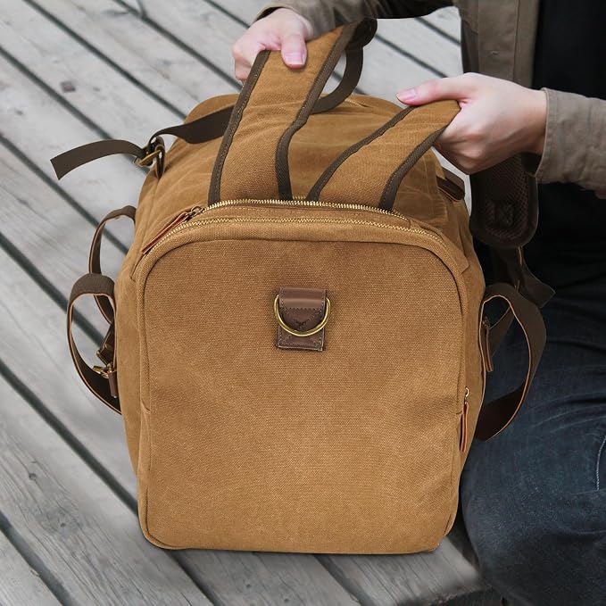 60L Travel Bags for Men, Nomad Canvas Duffle Bag Vintage Genuine Leather Travel - Image 7