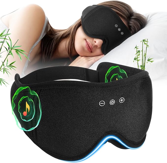 Sleep Mask Headphones with Bluetooth, 3D Blackout Bamboo Cotton Eye Mask by RestEasyLiveCalm