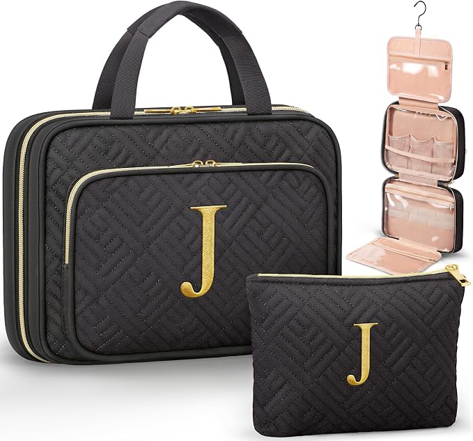 Personalized Gifts for Women, Initial Toiletry Bag Hanging Travel Organizer & by Qinline