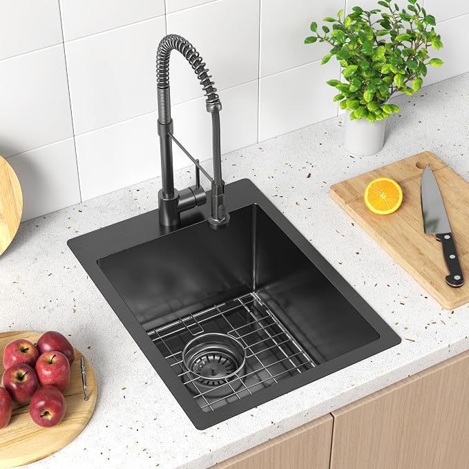 15x20 Drop In Bar Sink Black, 15 Inch Gunmetal Black Wet Bar Sink 18 Gauge - Image 7