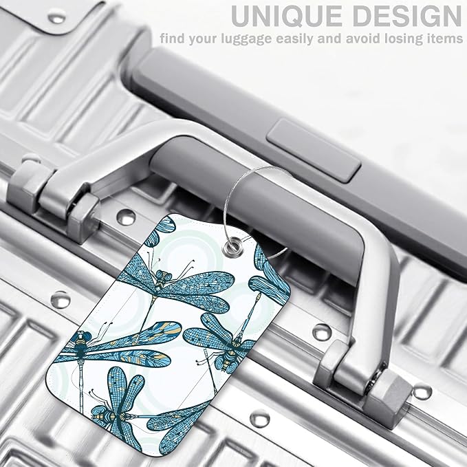 2 Pack Luggage Tags for Suitcases Vintage Blue Dragonflies Leather Luggage Tags - Image 5
