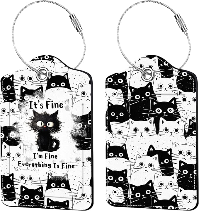 2 Pcs Funny Cat Luggage Tags for Suitcase, Leather Luggage Tags Cute, Privacy by Unknown