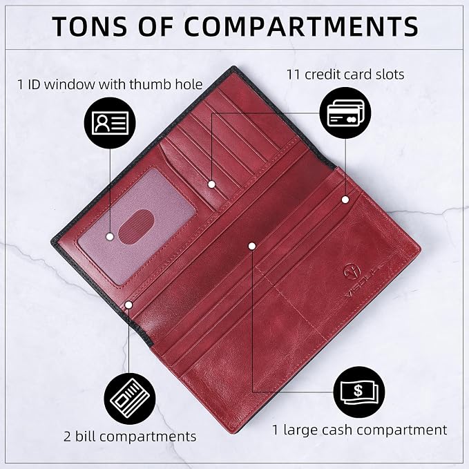 VISOUL Mens Leather Long Checkbook Bifold Wallets - Image 2