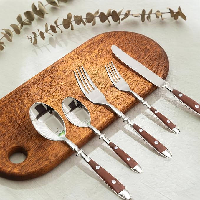 20-Piece Silverware Set for 4, High-end Everyday Flatware Set, Wood Grain Color - Image 5