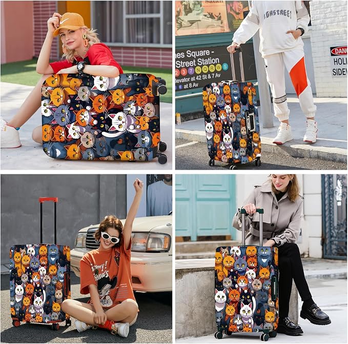 ANNA QUEEN Colorful Cat Luggage Cover, Fun Cat Design - Image 7