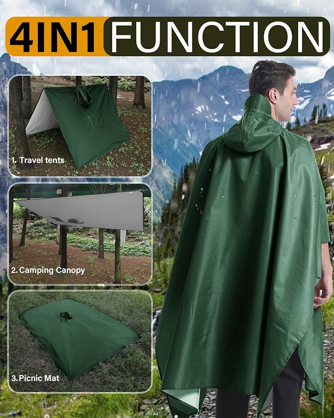 iCreek Hooded Rain Poncho with Pocket Waterproof Lightweight Unisex Raincoat - Image 3