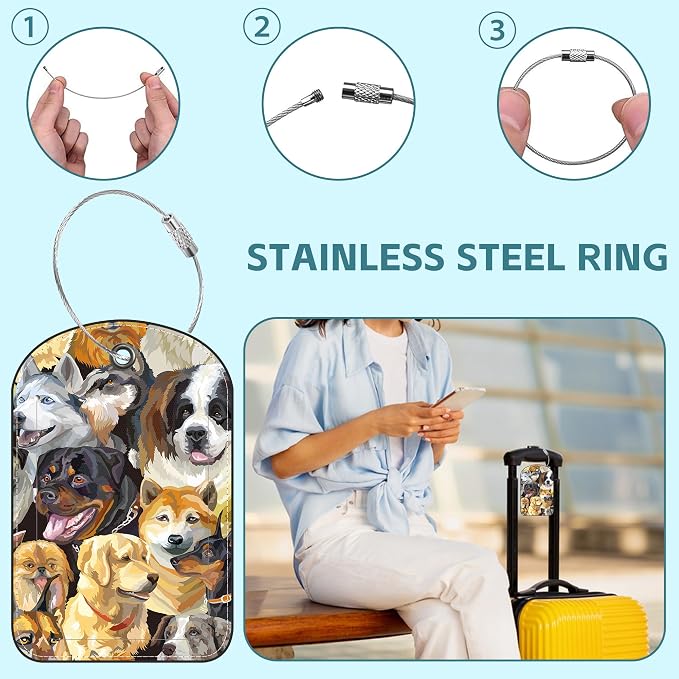 2 Pack Cute Luggage Tag for Suitcases Dogs Breeds Portraits Leather Luggage Tags - Image 3