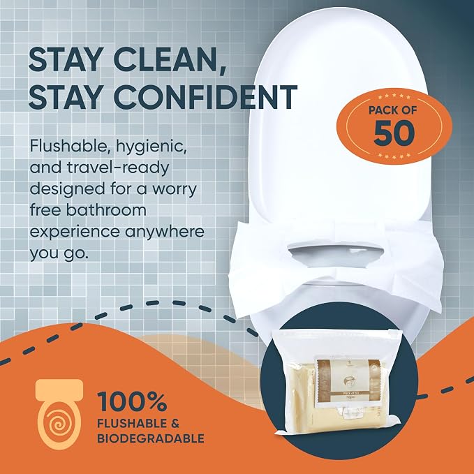 Disposable Toilet Seat Covers Pack of 50 XLarge Flushable Paper Travel Toilet - Image 4