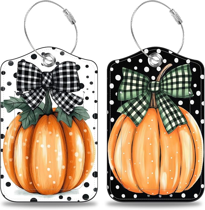 2 Pcs Pumpkin with Checkered Bow Luggage Tags by Unknown