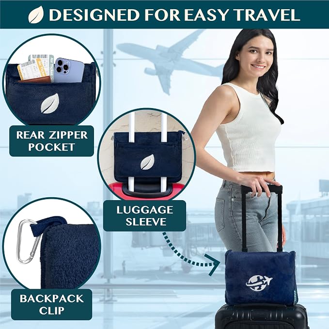 PAVILIA Travel Blanket and Pillow, Arms Opening Airplane Blankets - Image 4