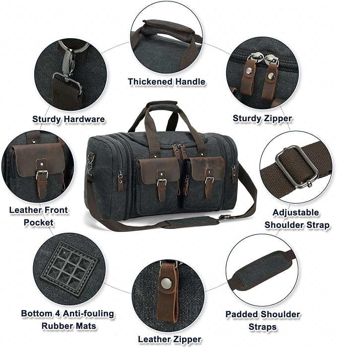 Canvas Duffle Bag with Genuine Leather Accents, Expandable 20-23 Inch Travel - Image 5