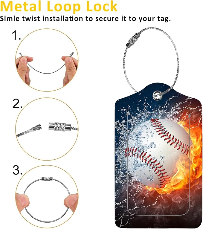 2 Pack Luggage Tags for Suitcases, Baseball Ball on Fire and Water Luggage Tag - Image 3