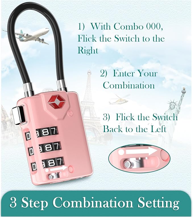 Search Alert TSA Approved Travel Combination Luggage Cable Locks - Image 7