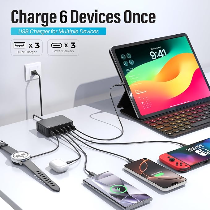 TT&C 100W USB-C Fast Charger, GaN III 6 Port PD+QC Multiport Charging Station - Image 5