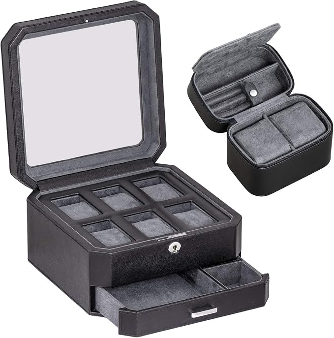 ROTHWELL Gift Box with 6 Slots Leather Watch Box and 2 Watches Travel Case by RothwellSanFrancisco