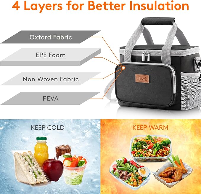 Lifewit Medium Lunch Bag Insulated Lunch Box Soft Cooler Cooling Tote - Image 2