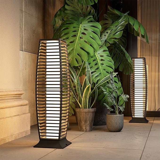 Grand patio Outdoor Floor Lamp Solar Powered Lantern Waterproof Wicker Boho by GrandPatio